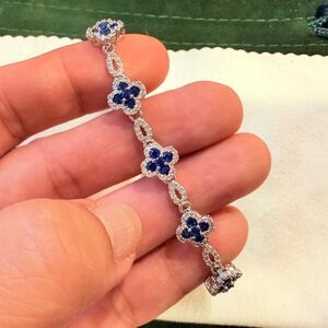 Women's Blue Sapphire Flower Link Bracelet - Sterling Silver